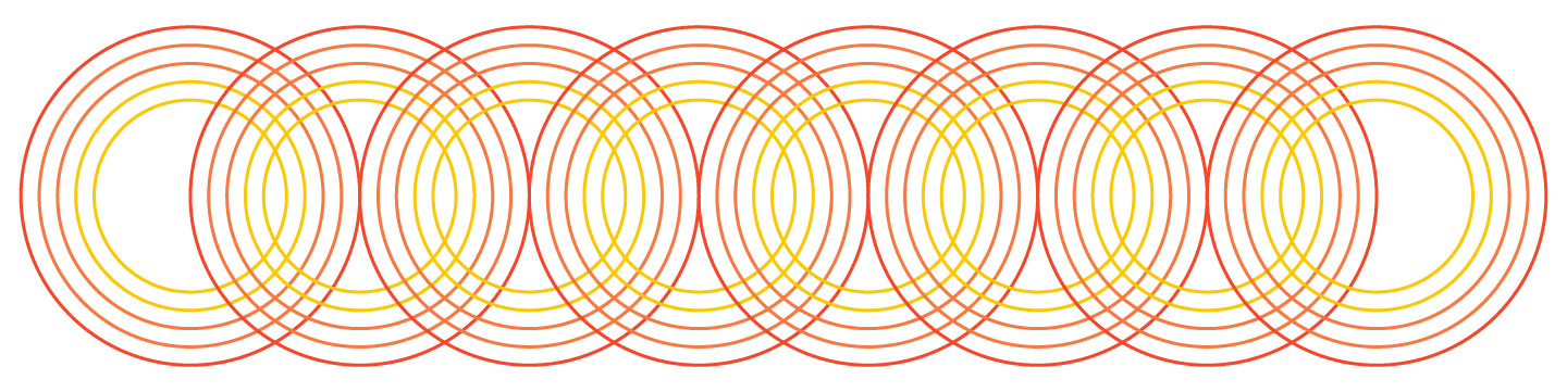 A row of overlapping concentric circles in a gradient of orange and yellow.